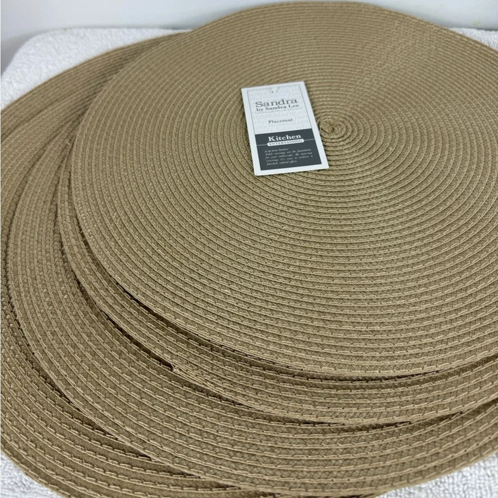 Sandra Lee Round Placemats NWT Set of 5 Tan Table Linens 15